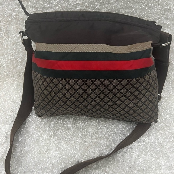 Gucci Brown Diamanté Large Nylon Messenger Bag - Picture 1 of 15